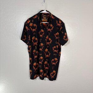 Retro Shirt Mens XL Black The Crab Hawaiian Palm Tree Crab Gun Print Button Up